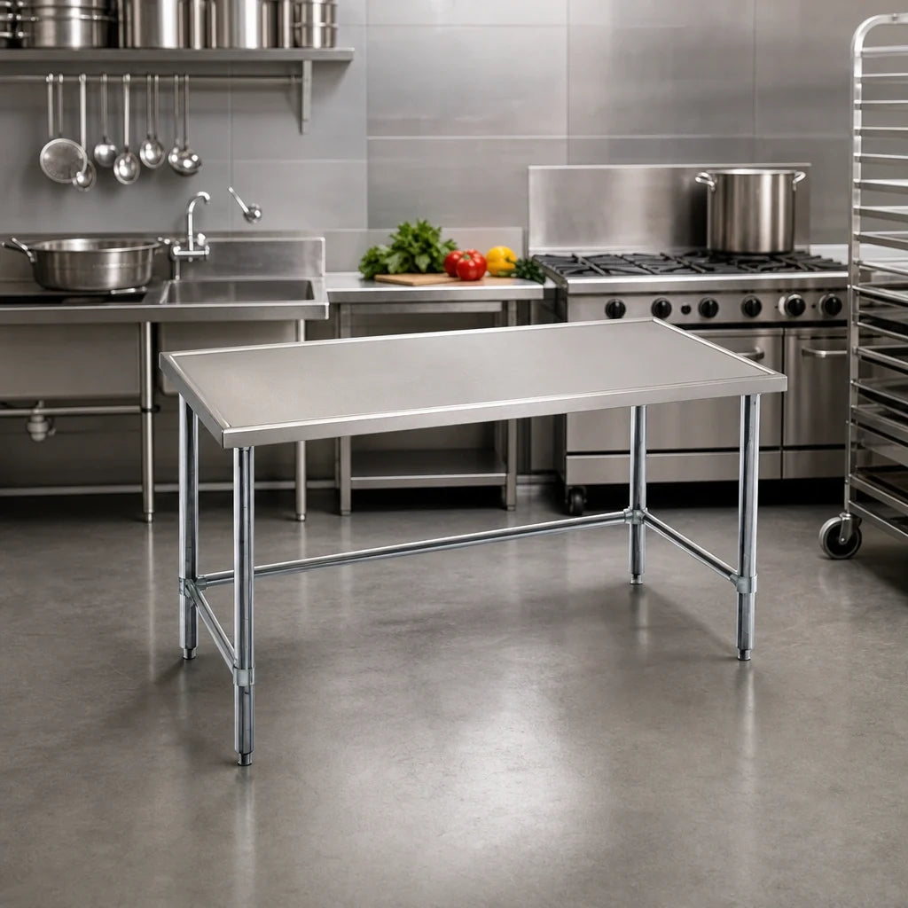 Eagle Group Spec-Master T2430GTEM 30 x 24 Inch Stainless Steel Work Table, 14-Gauge 300 Series Top, Box Marine Edge, Galvanized Open Base