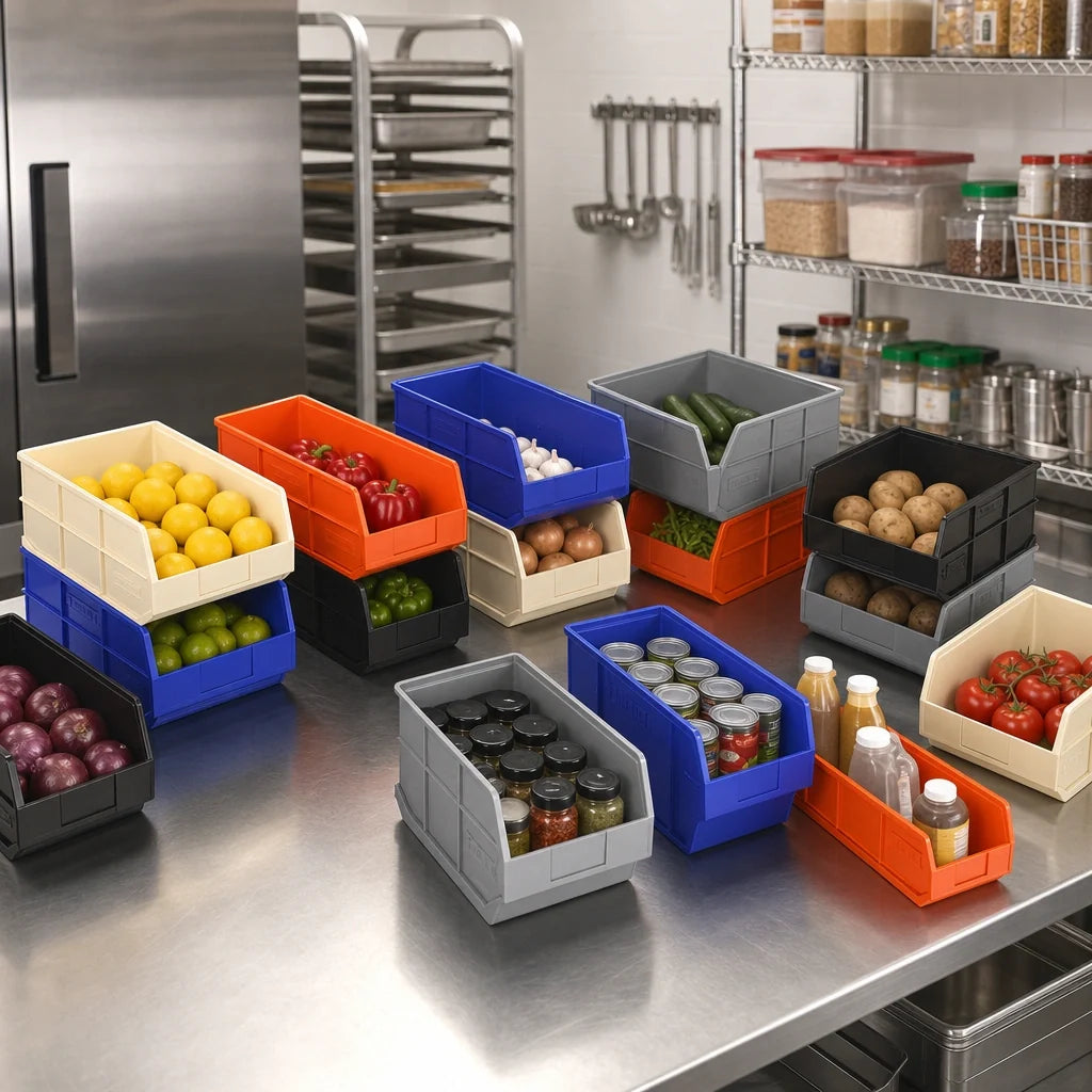 Quantum SSB483 Stackable Polypropylene Shelf Bin, 8-1/4"W x 20-1/2"L x 7"H, Autoclavable to 250°F Case of 6