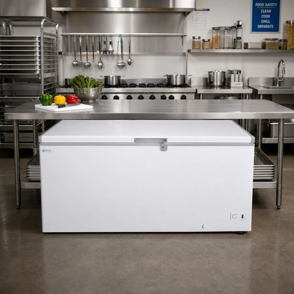 Excellence Commercial Products BD-16 Commercial Chest Freezer, 15.8 cu. ft., Solid Locking Hinged Lid, White