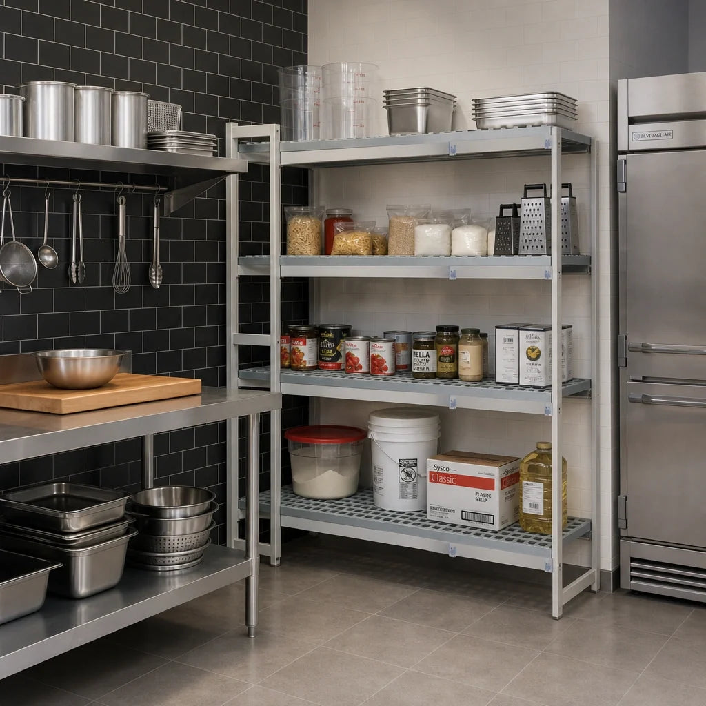 Fermod Fermostock 4R47A71-CE 4-Tier Corner Expansion Shelving Add-On Unit, 71"H x 47"W x 14"D, Aluminum with Polymer Inserts
