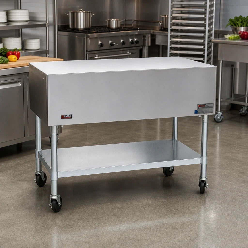 Eagle Group PST-5 Mobile Utility Serving Counter, 81-1/2-Inch Wide, Stainless Steel Top, Open Galvanized Base