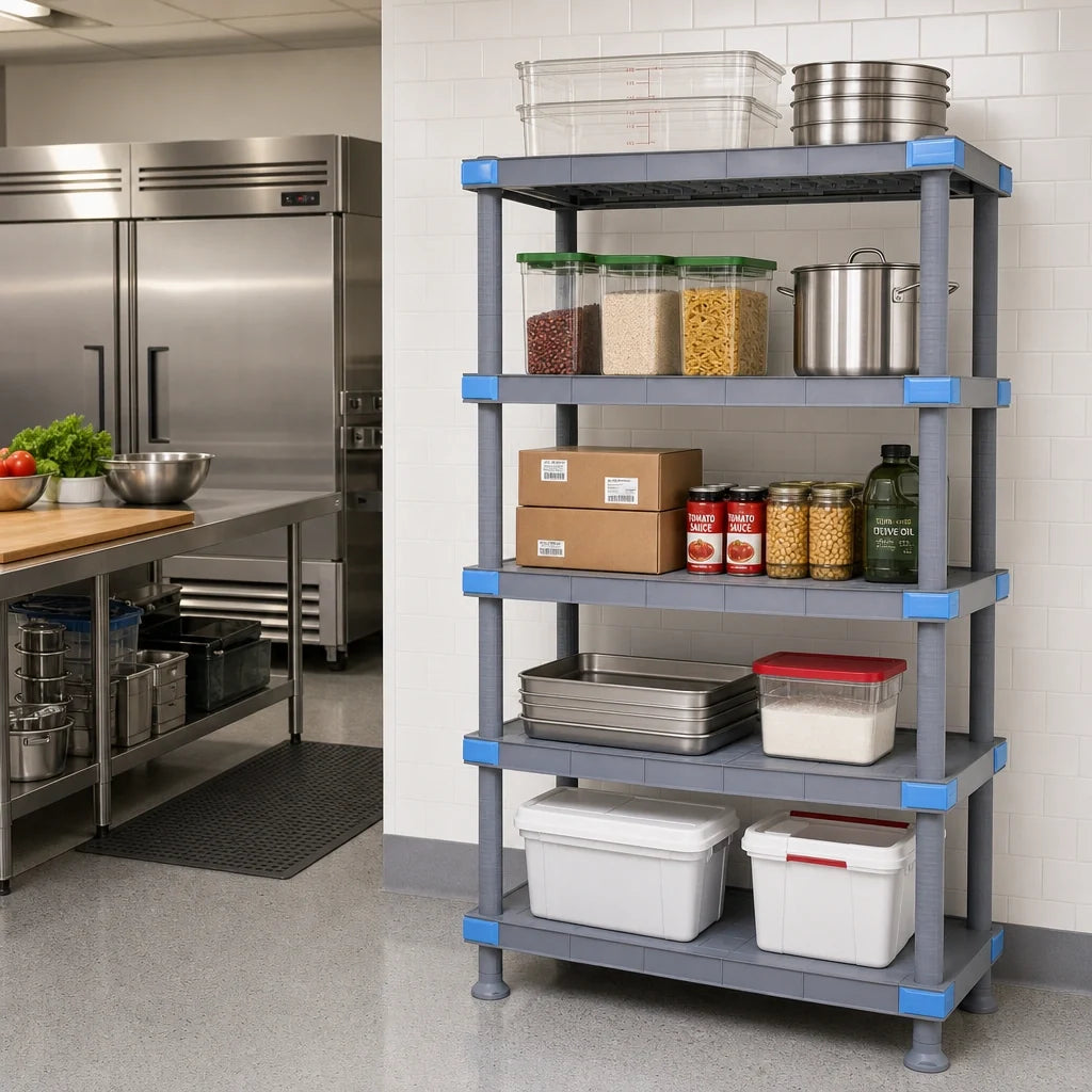 Quantum QP217250SS-5 5-Shelf Polymer Shelving Unit, 72W x 21D x 50H, 2,000 lb Capacity, Removable Shelf Mats, Gray