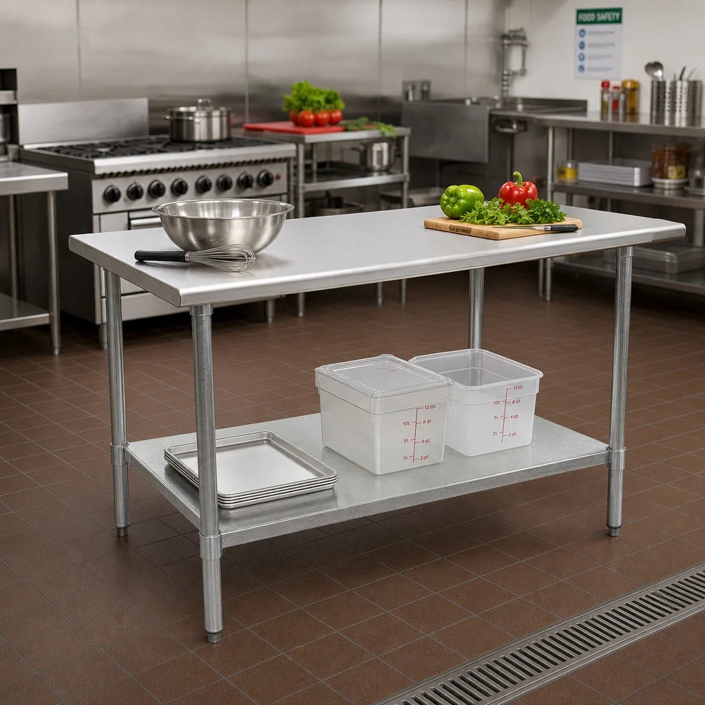 Eagle Group BlendPort® BPT-2448B 48"W x 24"D 430 Stainless Steel Flat-Top Work Table with Adjustable Galvanized Undershelf
