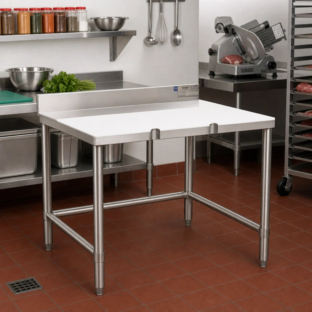 Eagle Group TB3636S 36" x 36" Trimming Table with Removable 1/2" Polymer Top, Stainless Steel Deck, and 4" Backsplash