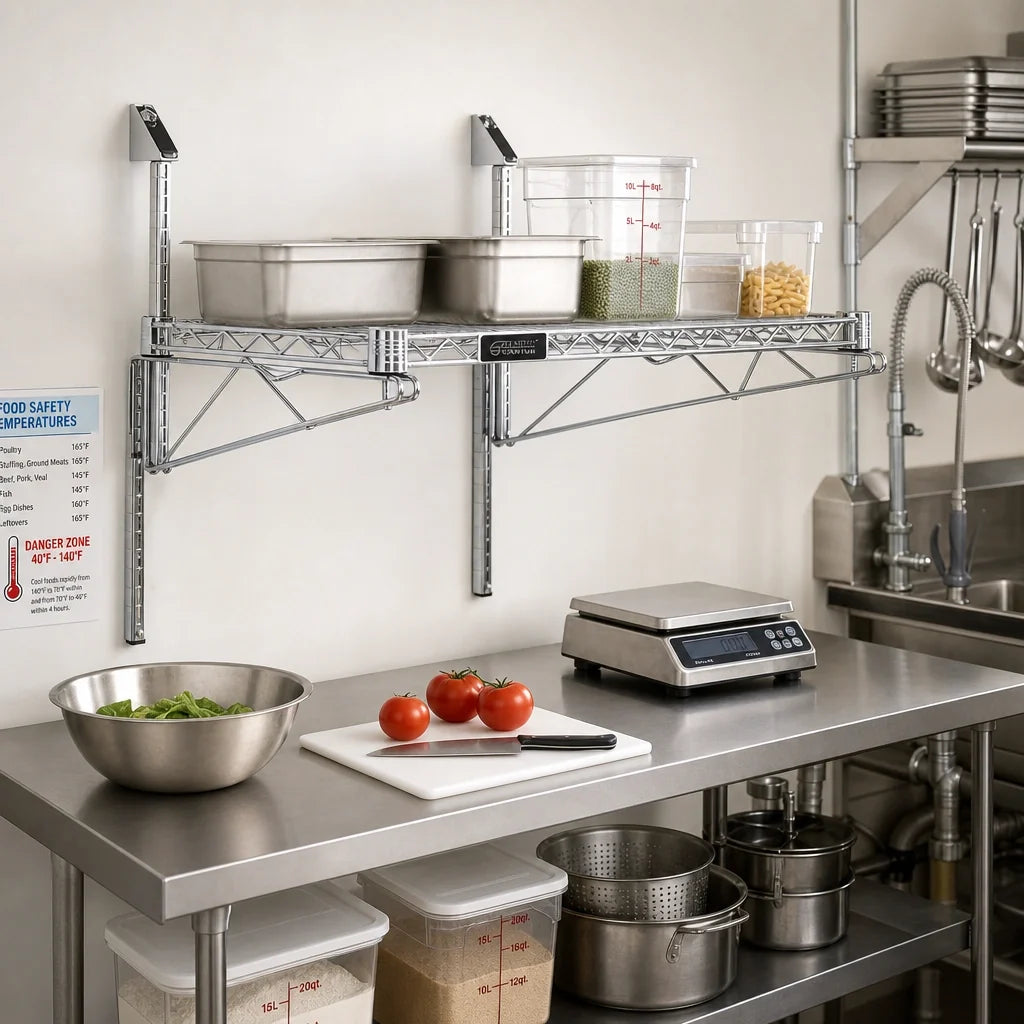 Quantum WC14-CB2136C Wall-Mount Cantilever Shelf Kit, Single Shelf, 36 x 21 in, Chrome-Plated