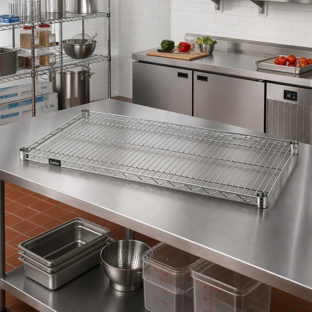 Quantum 2448S 304 Stainless Steel Wire Shelf, 48"W x 24"D, 600-800 lb. Capacity, NSF