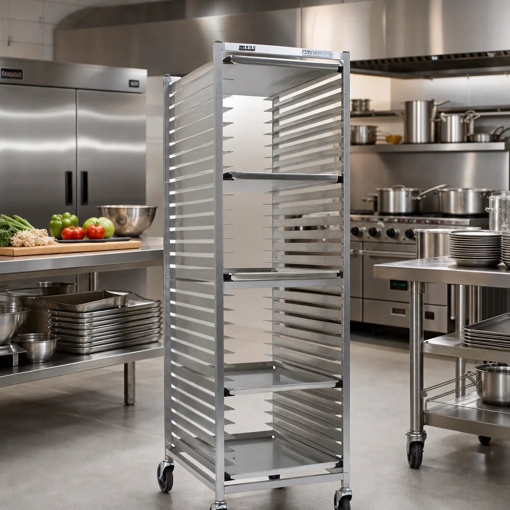 Eagle Group Panco OUR-1812-5/W Mobile Aluminum Utility Rack, Open-Side, Front-Loading, 12-Pan, 18 x 26 Pans, 5-Inch Centers