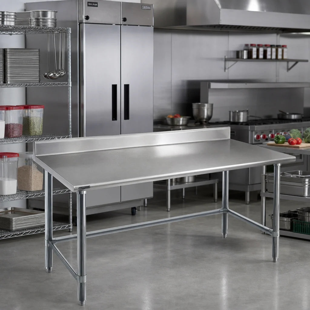 Eagle Group Deluxe T30108GTEB-BS 108-Inch x 30-Inch Stainless Steel Work Table with 4.5-Inch Backsplash, Open Galvanized Base