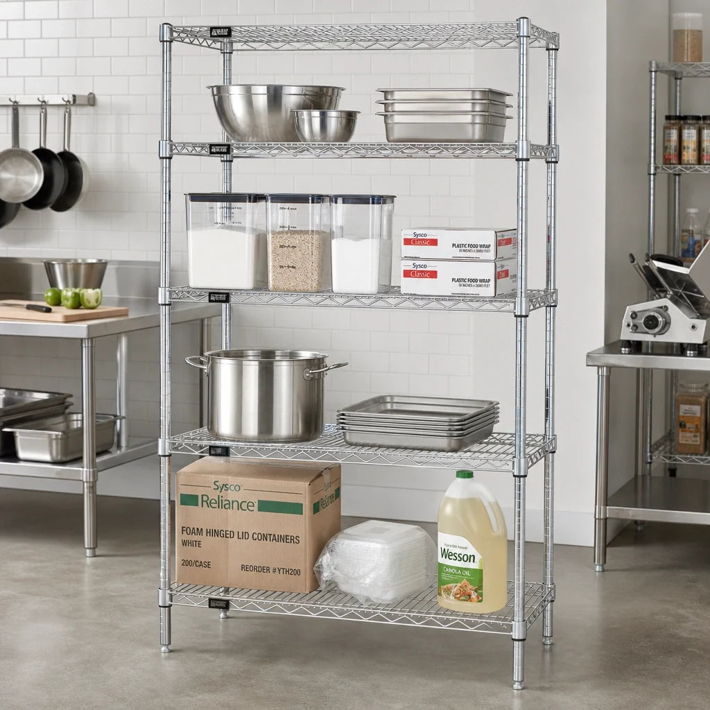 Quantum WR74-2436C Chrome Wire Shelving Starter Unit, 36 x 24 x 74 in., 4 Shelves, Stationary
