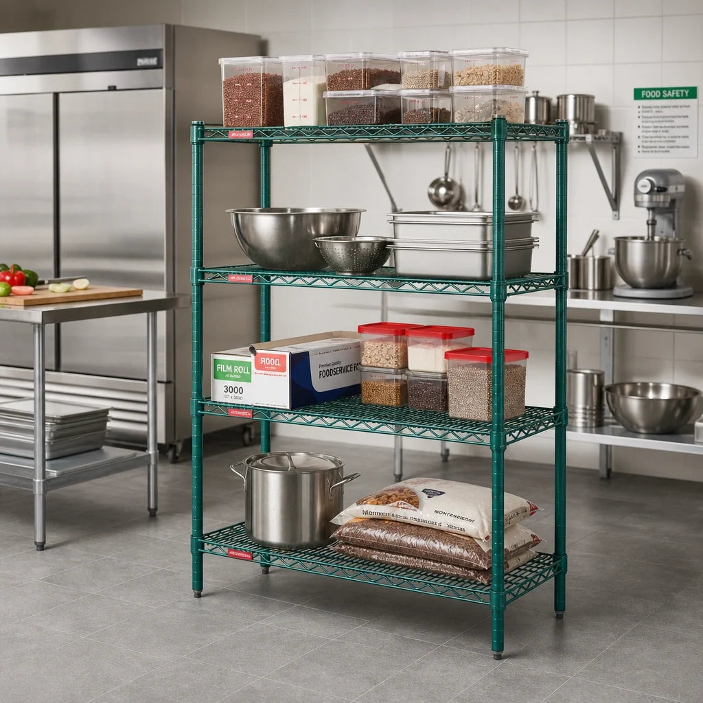 Eagle Group Valu-Gard S4-63-2124VG 4-Tier Starter Wire Shelving Unit, 24 x 21 x 63 Inches, Green Epoxy