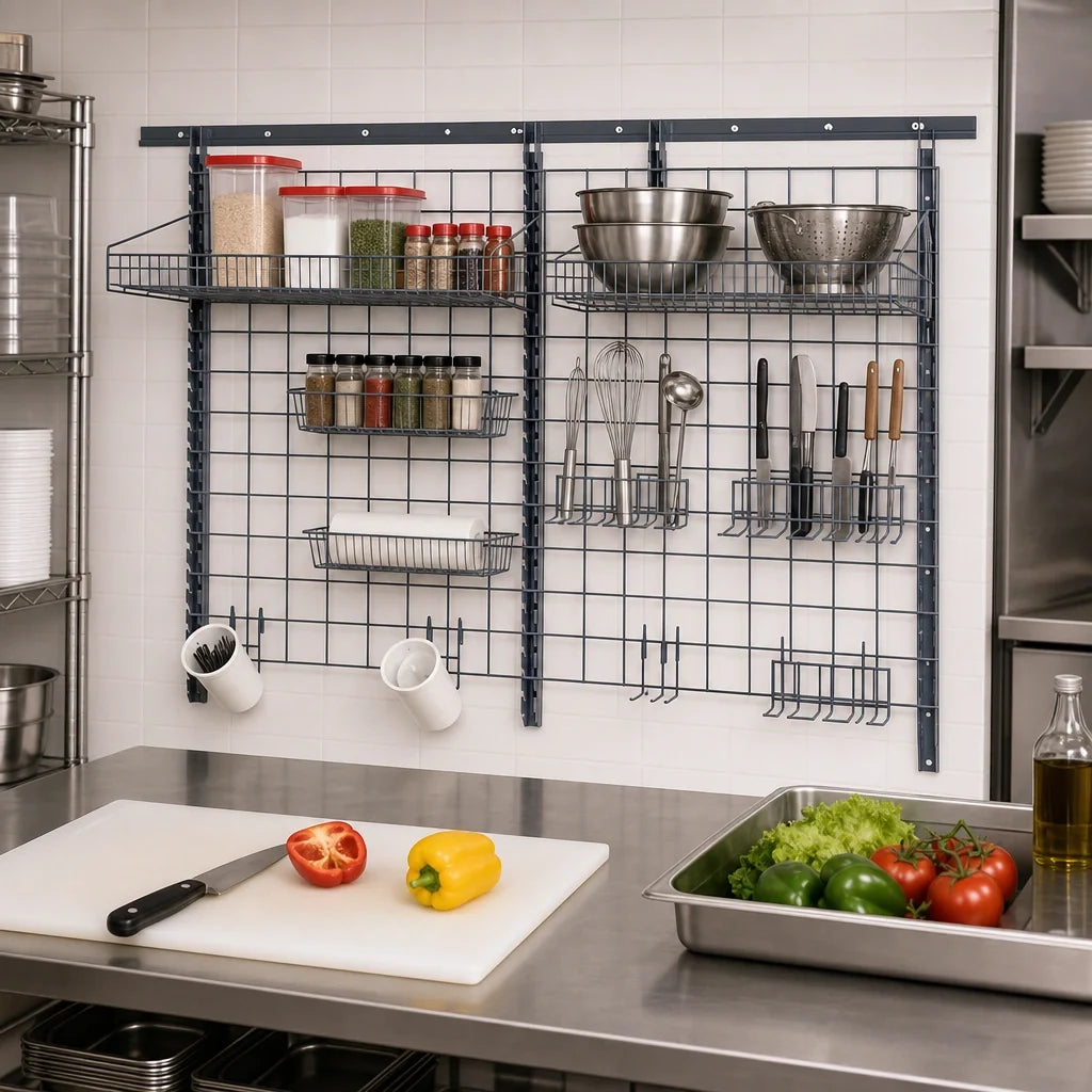 Quantum SGK-721830-1GY Medium-Duty Wall-Mounted Shelving Starter Kit with 72-Inch Track, Gray Epoxy Antimicrobial Finish, Accessory Holders