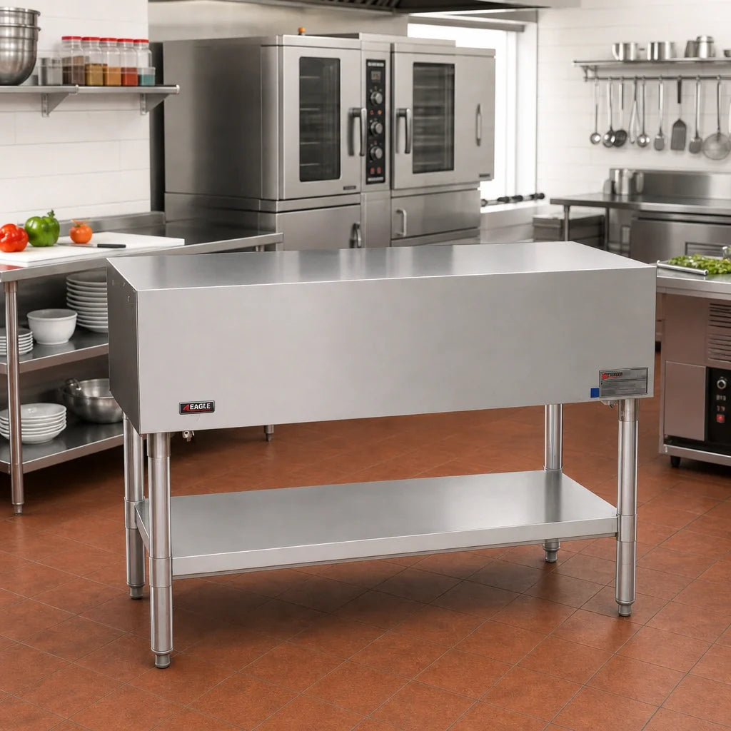 Eagle Group ST-5 79-Inch Stainless Steel Utility Serving Counter with Flat Top and Galvanized Open Base