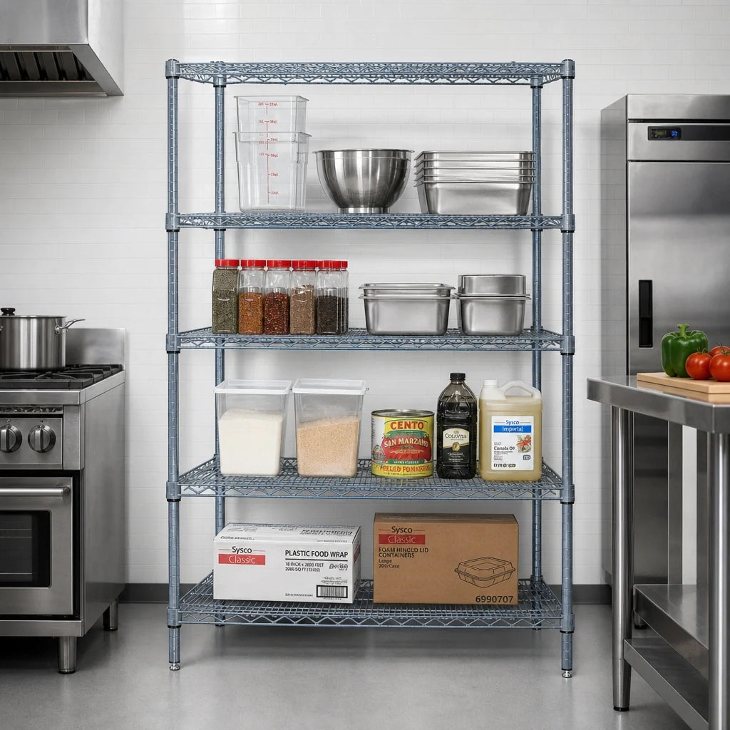 Quantum WR74-1872GY 72"W x 18"D x 74"H Gray Epoxy Wire Shelving Starter Unit with 4 Shelves
