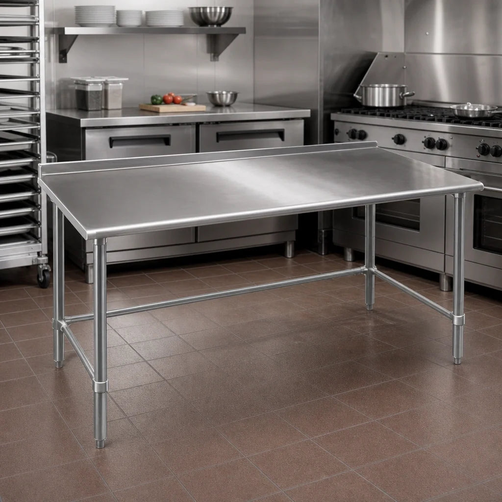Eagle Group Budget Series UT3648GTB 48"W x 36"D 430 Stainless Steel Work Table with 1-1/2" Rear Up-Turn and Galvanized Open Base