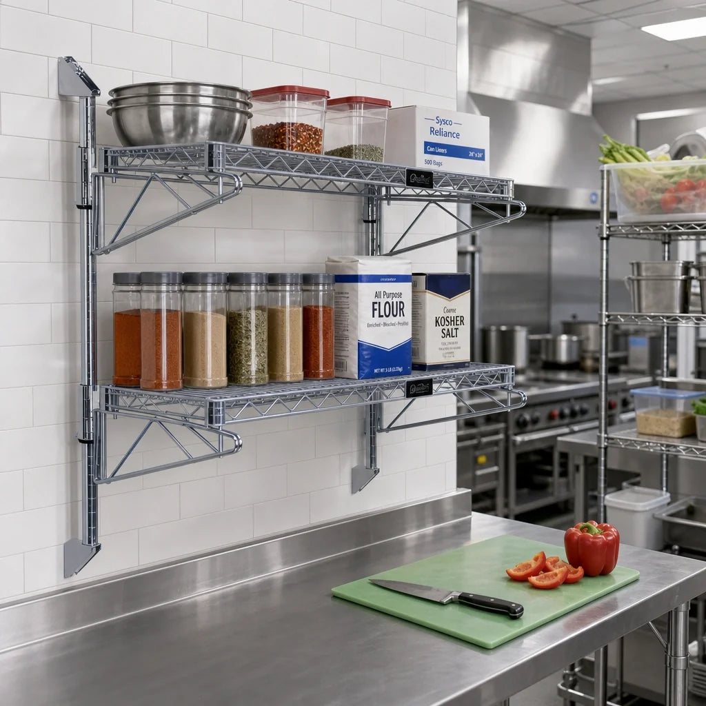 Quantum WC34-CB1436GY Wall-Mounted Cantilever Wire Shelving Unit, 2 Shelves, 36 x 14 Inches, Gray Epoxy Finish