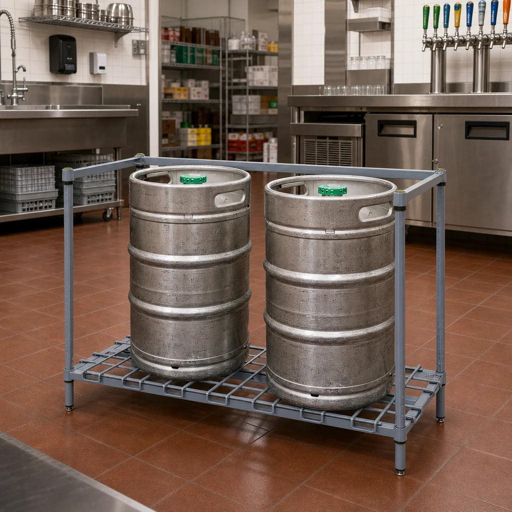 Quantum 184834DGY Modular Wire Keg Dunnage Rack, 3-Keg Capacity, Gray Epoxy Antimicrobial Finish