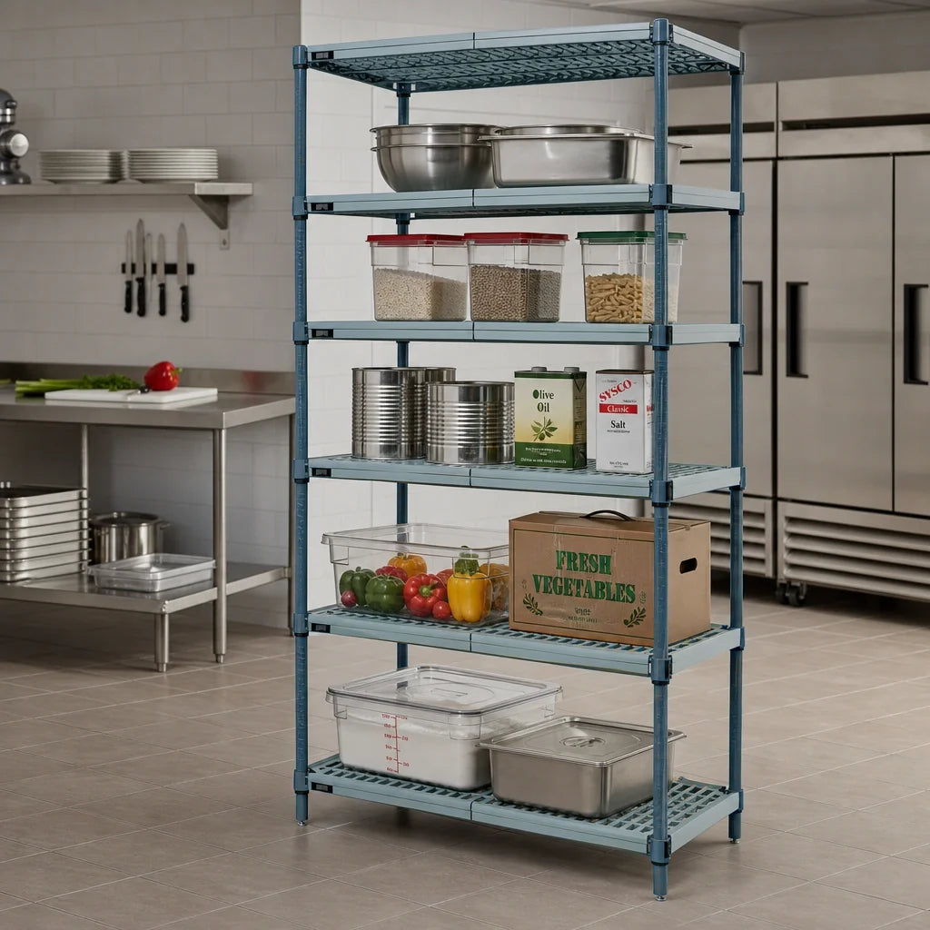 Quantum WR74-2136WPM-5 5-Tier Stationary Wire Plastic Mat Shelving Unit, 36 x 21 x 74 Inches, Green