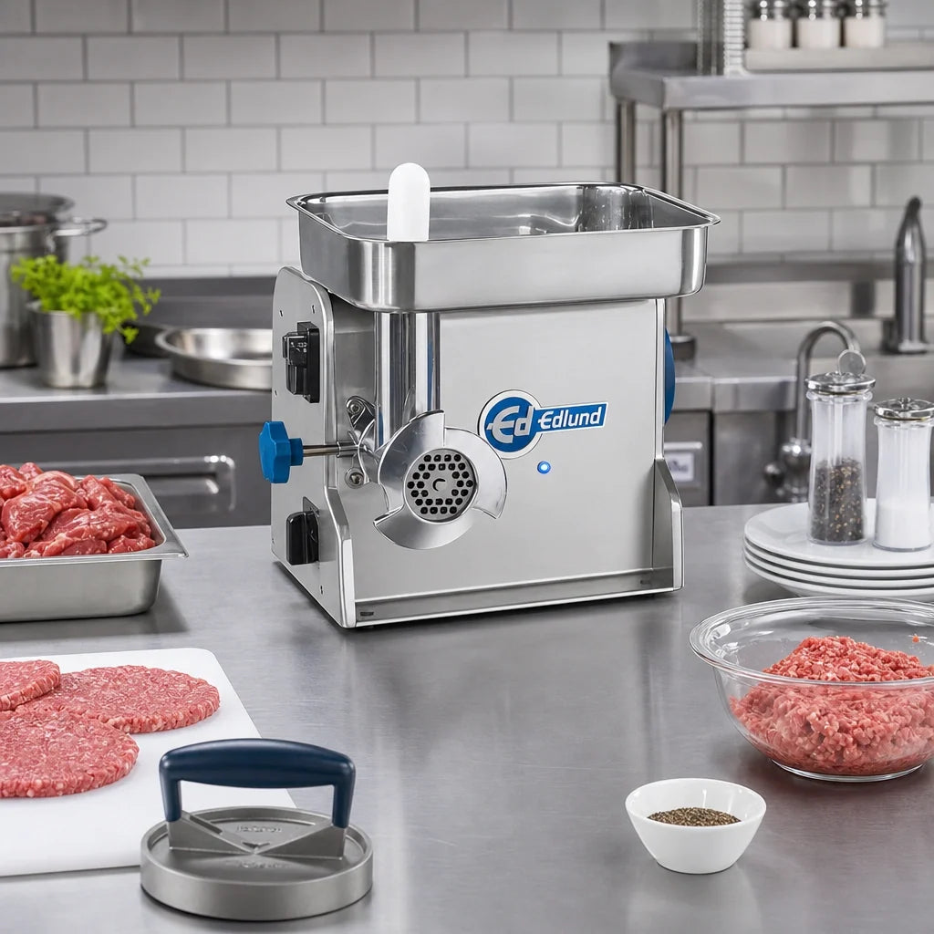 Edlund EDVG-8 Electric Bench-Type Meat Grinder with Storage Drawer, Forward/Reverse Switch, 115V