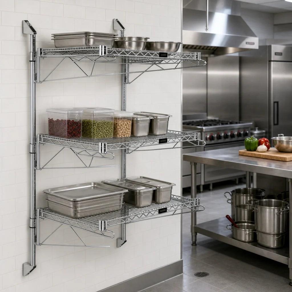 Quantum WC54-CB2448C Wall-Mounted Cantilever 3-Shelf Starter Unit, Chrome Plated
