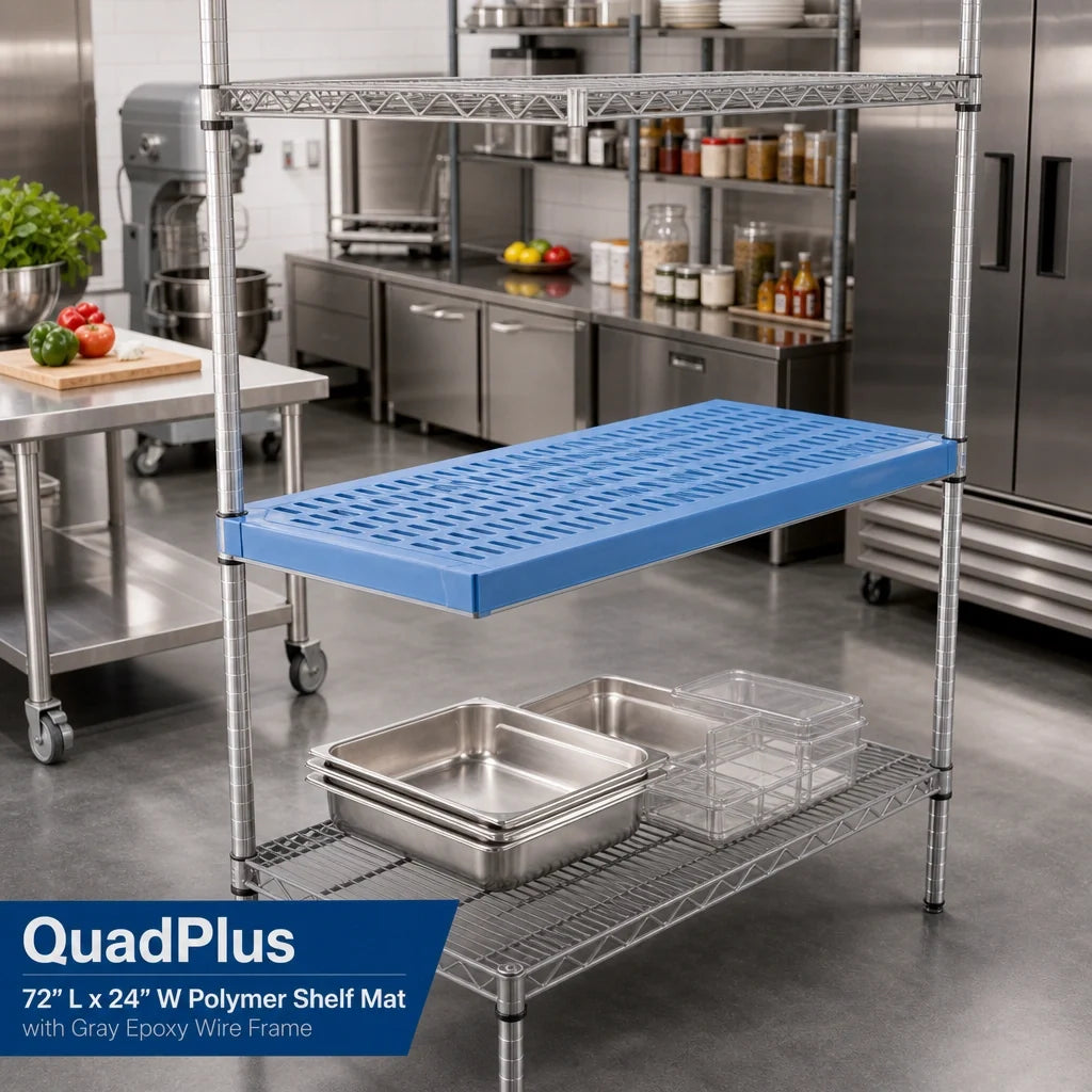 Eagle Group QuadPlus QPF-2472V-BS 72 x 24 Inch Solid Blue Polymer Shelf Mat with Antimicrobial Protection and Gray Epoxy Wire Frame Case of 2