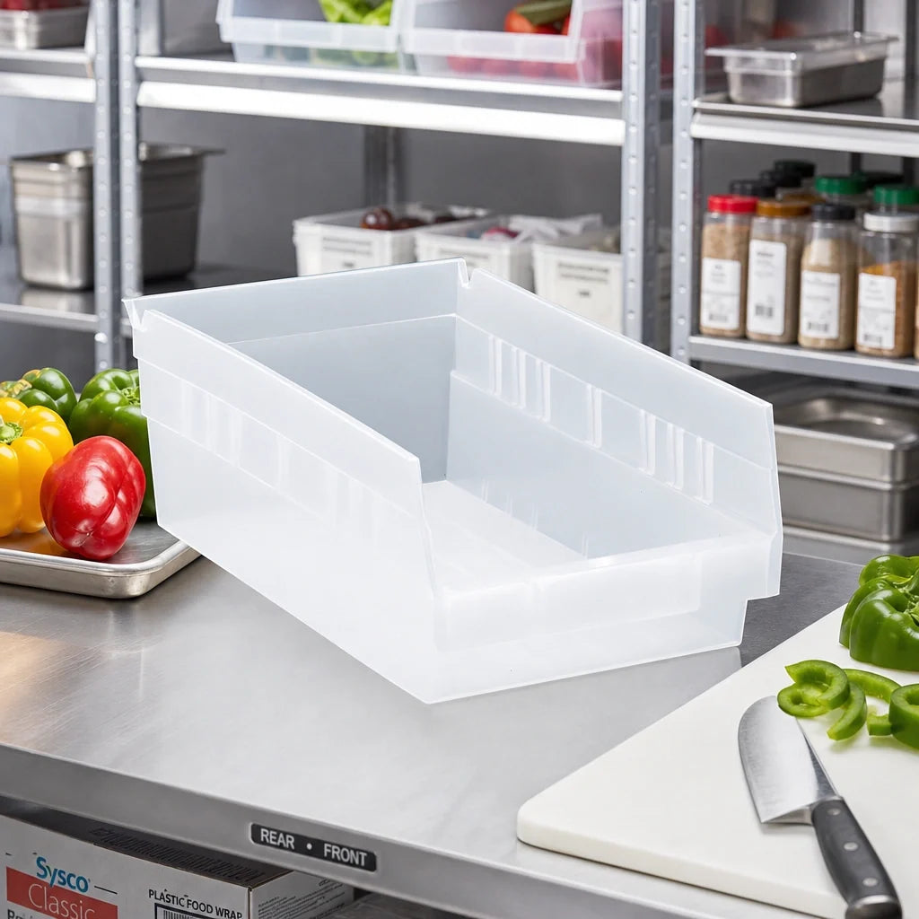 Quantum QSB102CL Nesting Shelf Bin, Clear Polypropylene, 11-5/8 x 6-5/8 x 4 Inches, 7 Divider Slots Case of 30