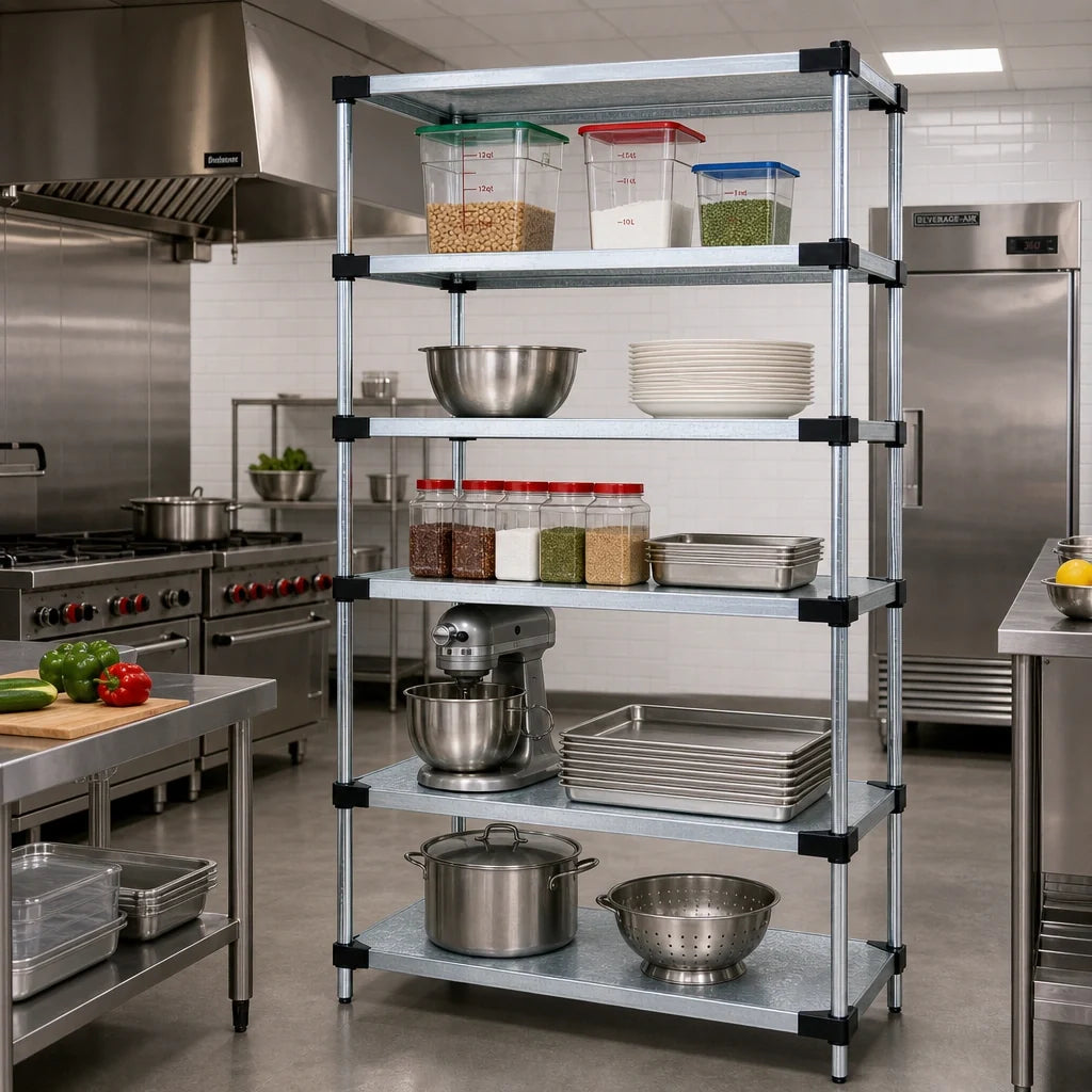 Quantum WR86-2136SG-5 Stationary Solid Shelving Starter Unit, 5 Shelves, Galvanized Steel, 36"W x 21"D x 86"H