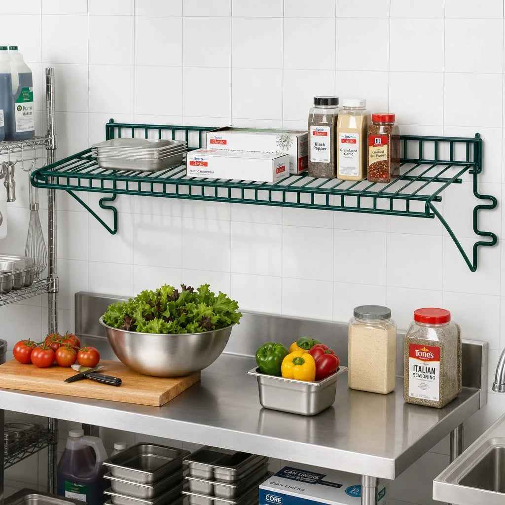 Eagle Group Snap-n-Slide SNSW1248VG Wall-Mounted Wire Shelf, 48 x 12 Inch, 140 lb Capacity, Green Epoxy Finish