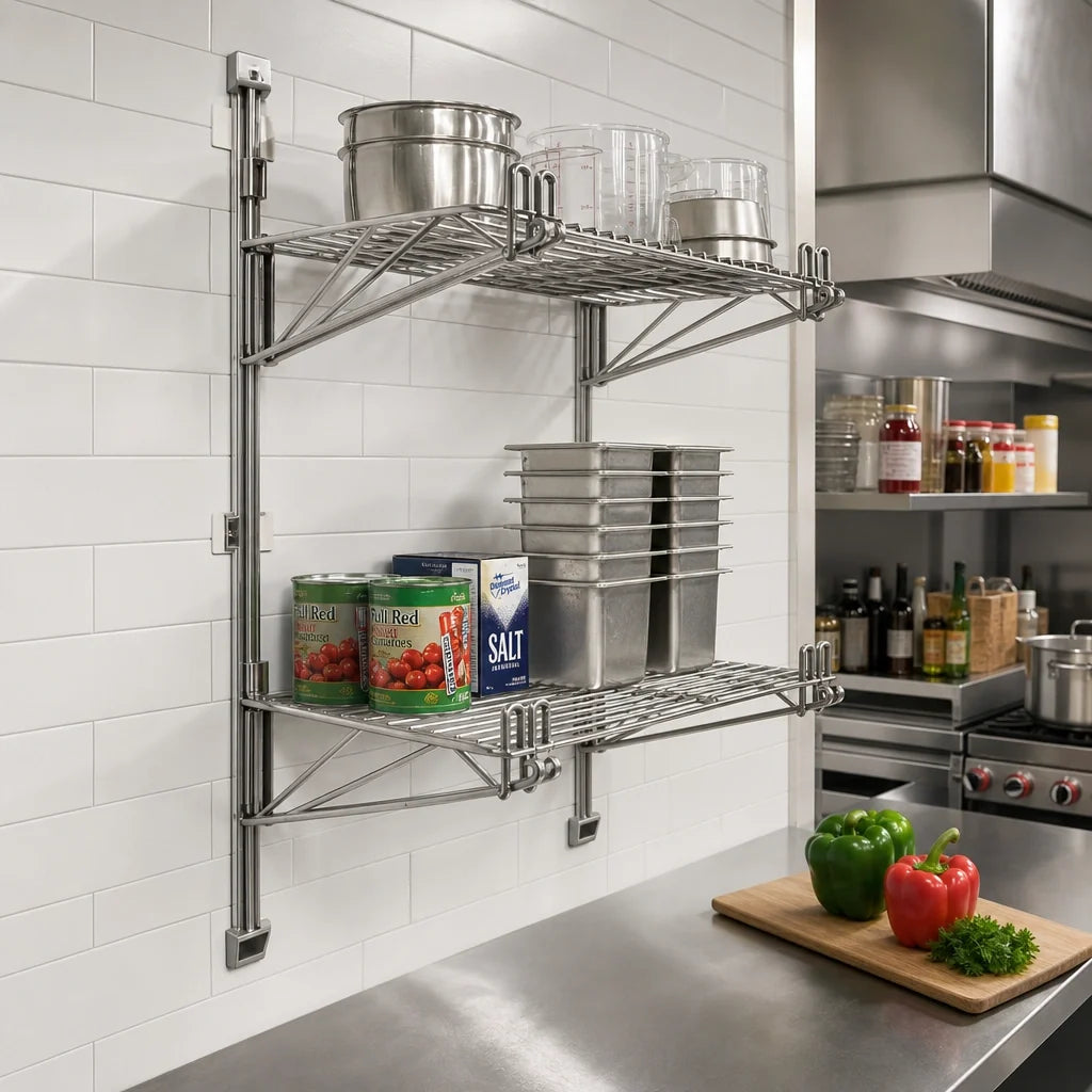 Eagle Group PDWB18S Double Mid Shelf Bracket, 18-Inch Deep, Stainless Steel, for Adjustable Post Wire Wall Mount Shelving