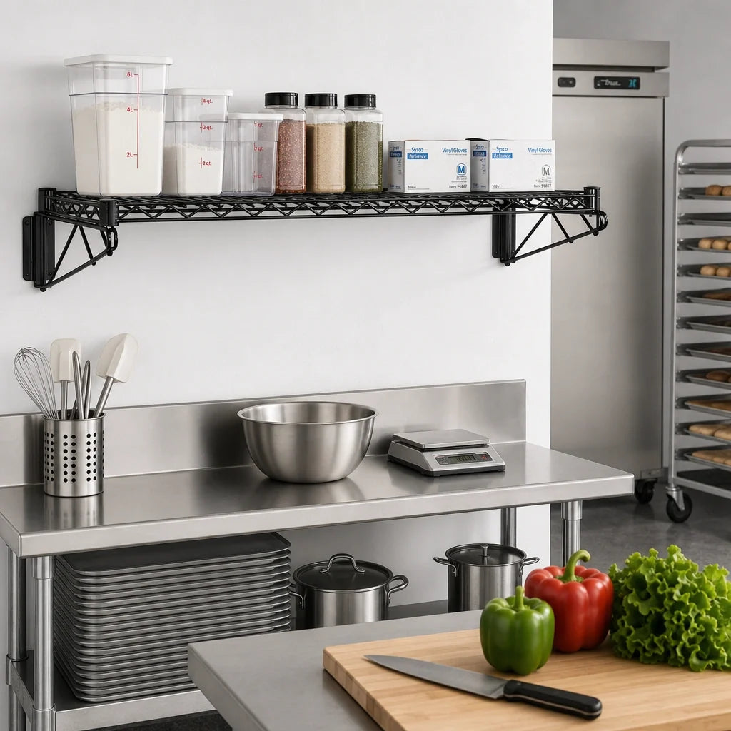 Quantum WDWB2436BK Wall-Mount Cantilever Wire Shelf Kit, 36 x 24 Inches, Black Epoxy Antimicrobial Finish