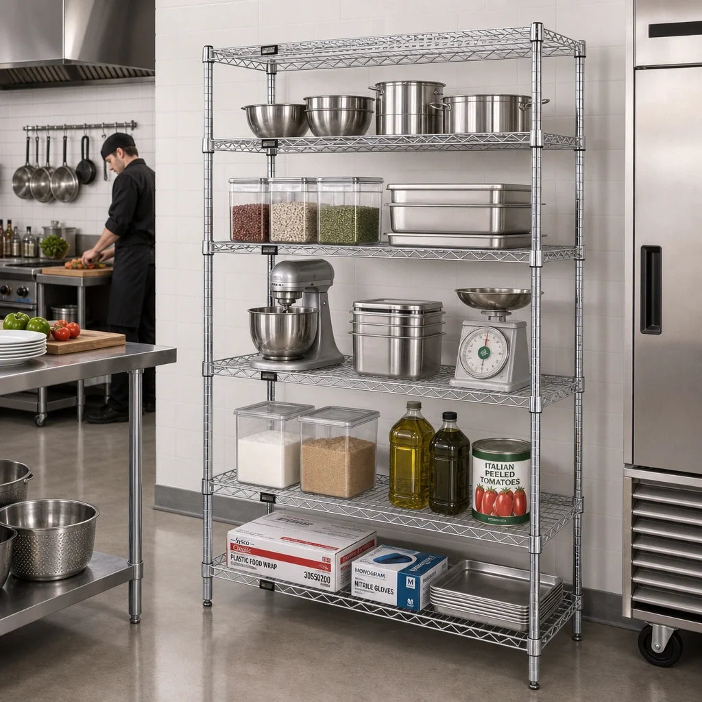 Quantum WR54-2454C-5 54"W x 24"D x 54"H Chrome Wire Shelving Starter Kit with 5 Shelves and 4 Posts