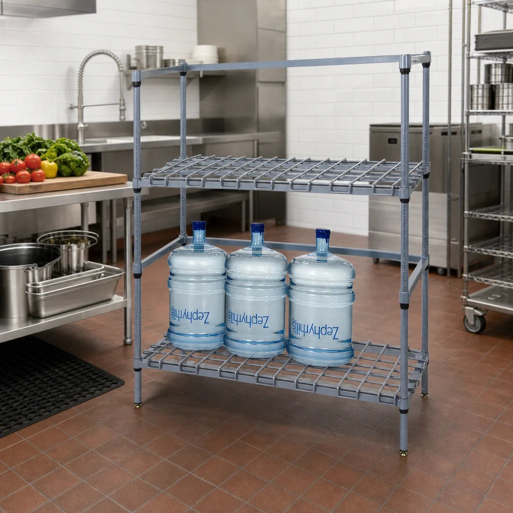 Quantum 244254DGY Two-Tier Modular Wire Dunnage Rack, 42"W x 24"D x 54"H, Gray Epoxy Antimicrobial Finish