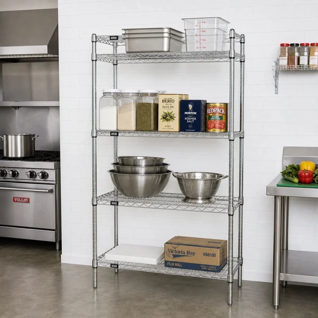 Quantum WR86-2460C 60" W x 24" D x 86" H Chrome Wire Shelving Starter Kit with 4 Shelves and 4 Posts
