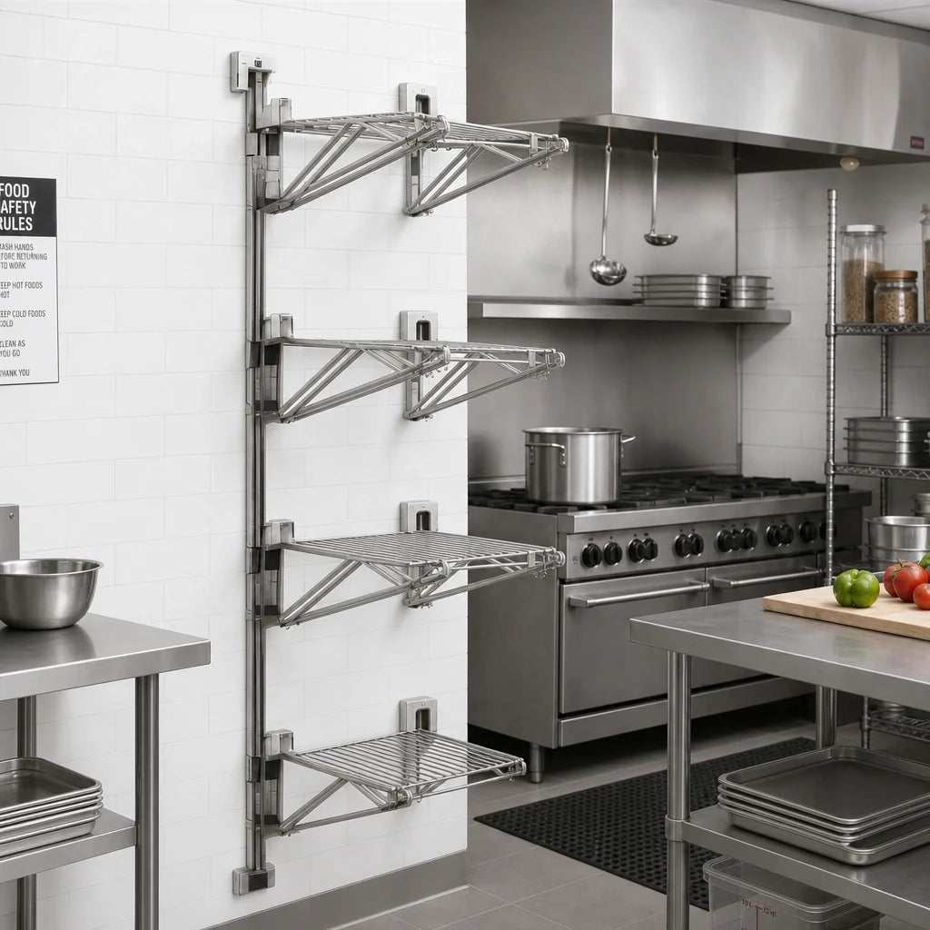 Eagle Group PWM21-4S Adjustable Post Wire Wall Mount Mid Unit for 21-Inch Shelves, 63-Inch Post, Stainless Steel