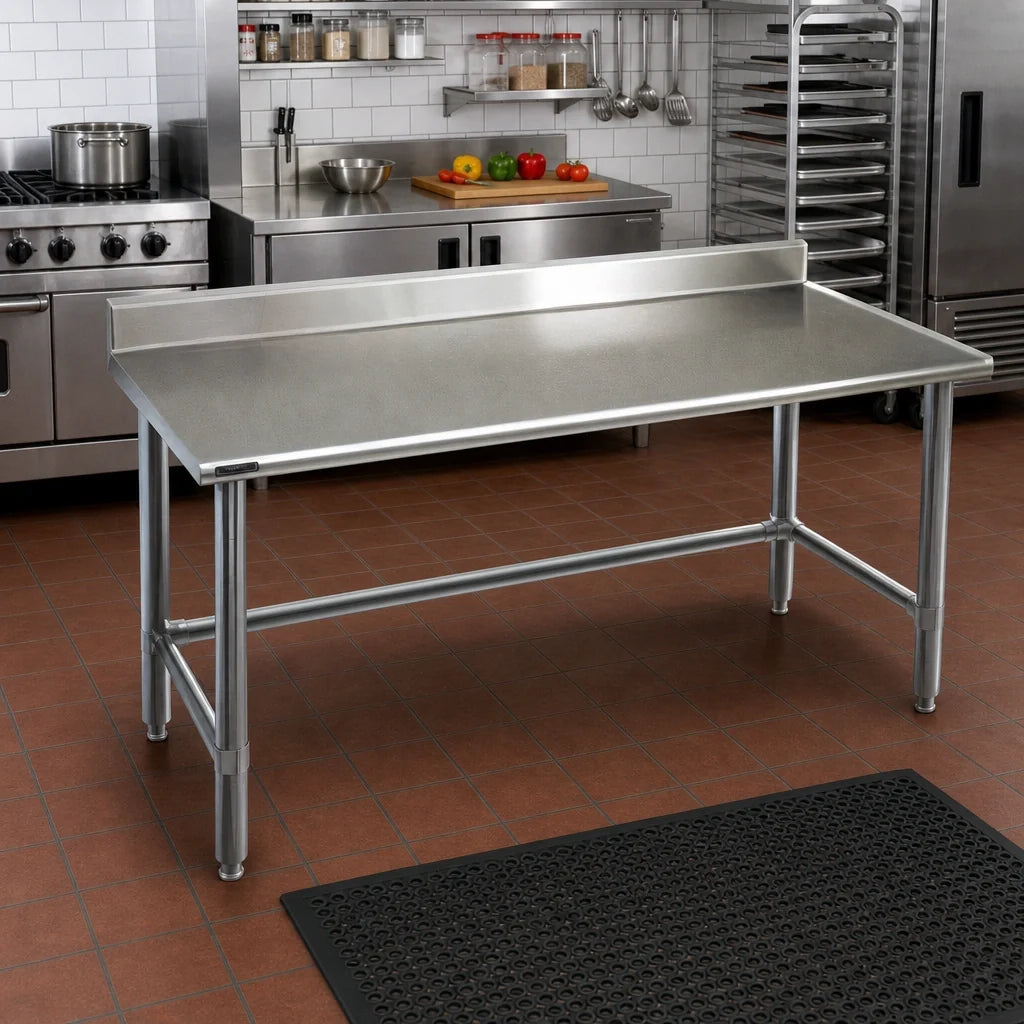 Eagle Group Spec-Master T3084STE-BS 84-Inch Stainless Steel Work Table with 4-1/2-Inch Backsplash, 14-Gauge Top, Open Base