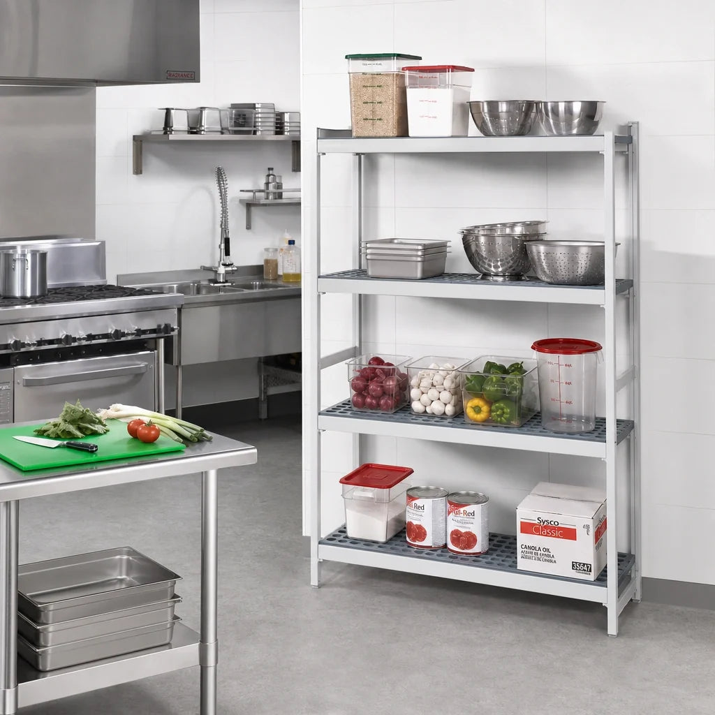 Fermod Fermostock 4R42B71-E 4-Tier Perforated Polymer Shelving Expansion Unit, 42W x 18D x 71H