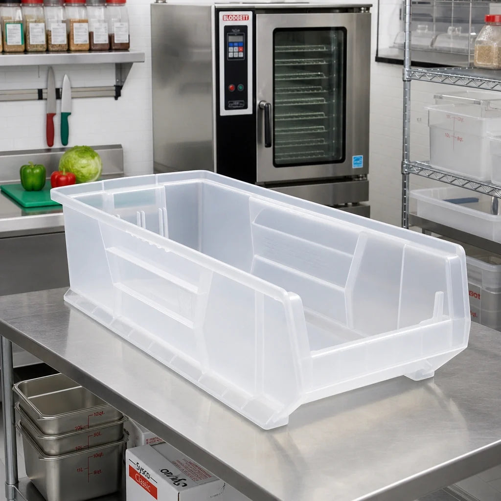Quantum QUS952CL 24-Inch Clear Stackable Polypropylene Storage Bin, 23-7/8 x 11 x 7 Inches Case of 4