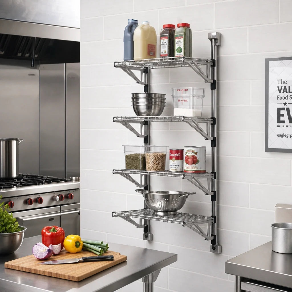 Eagle Group Valu-Gard PWM14-4VG Adjustable Post Wire Wall-Mount Mid Unit, 14-Inch Shelves, 63-Inch Post, Green Epoxy Finish