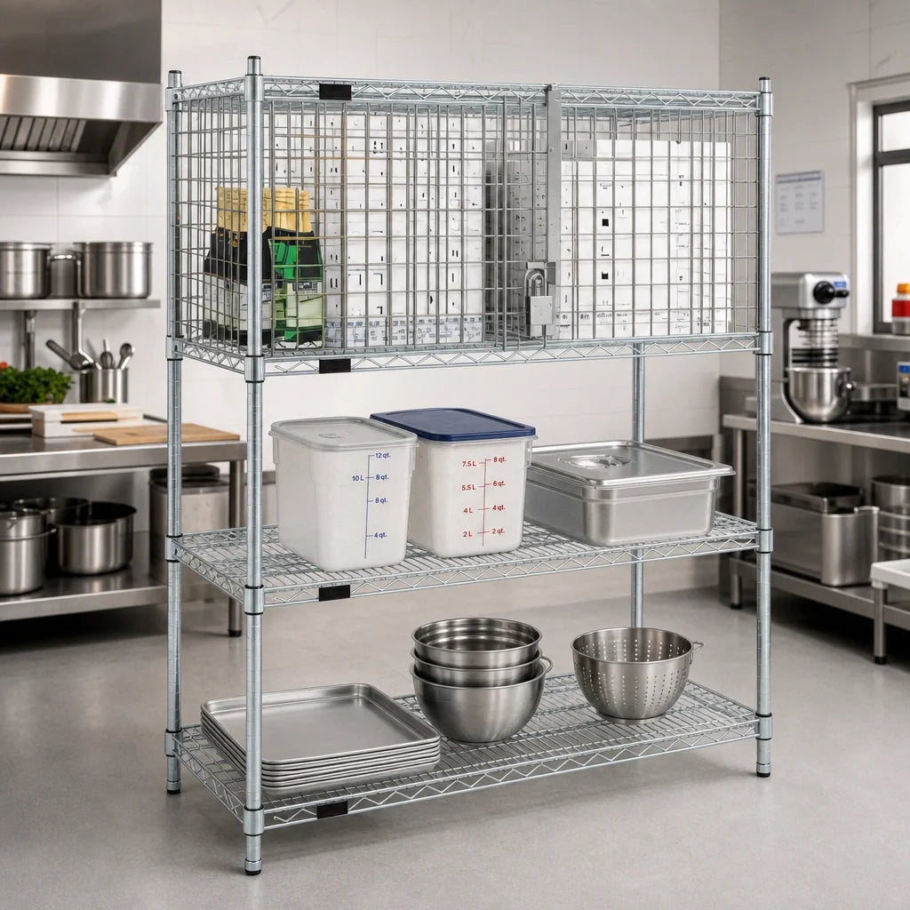 Eagle Group EAGLEbrite SECM2460Z Wire Shelving Security Enclosure Kit, 60"W x 24"D, Hinged Doors, Zinc Finish