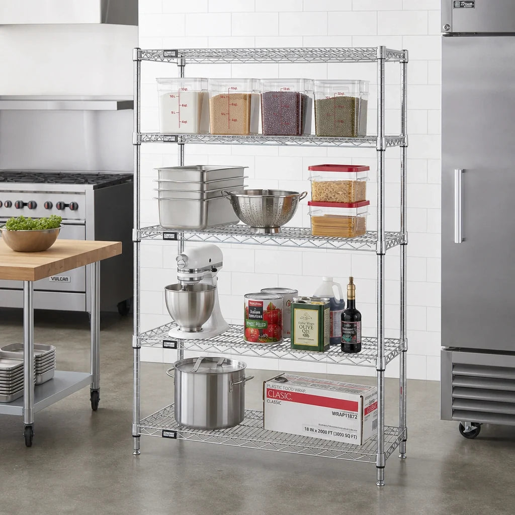 Quantum WR54-2136C 4-Shelf Chrome Wire Shelving Starter Unit, Stationary, 36"W x 21"D x 54"H