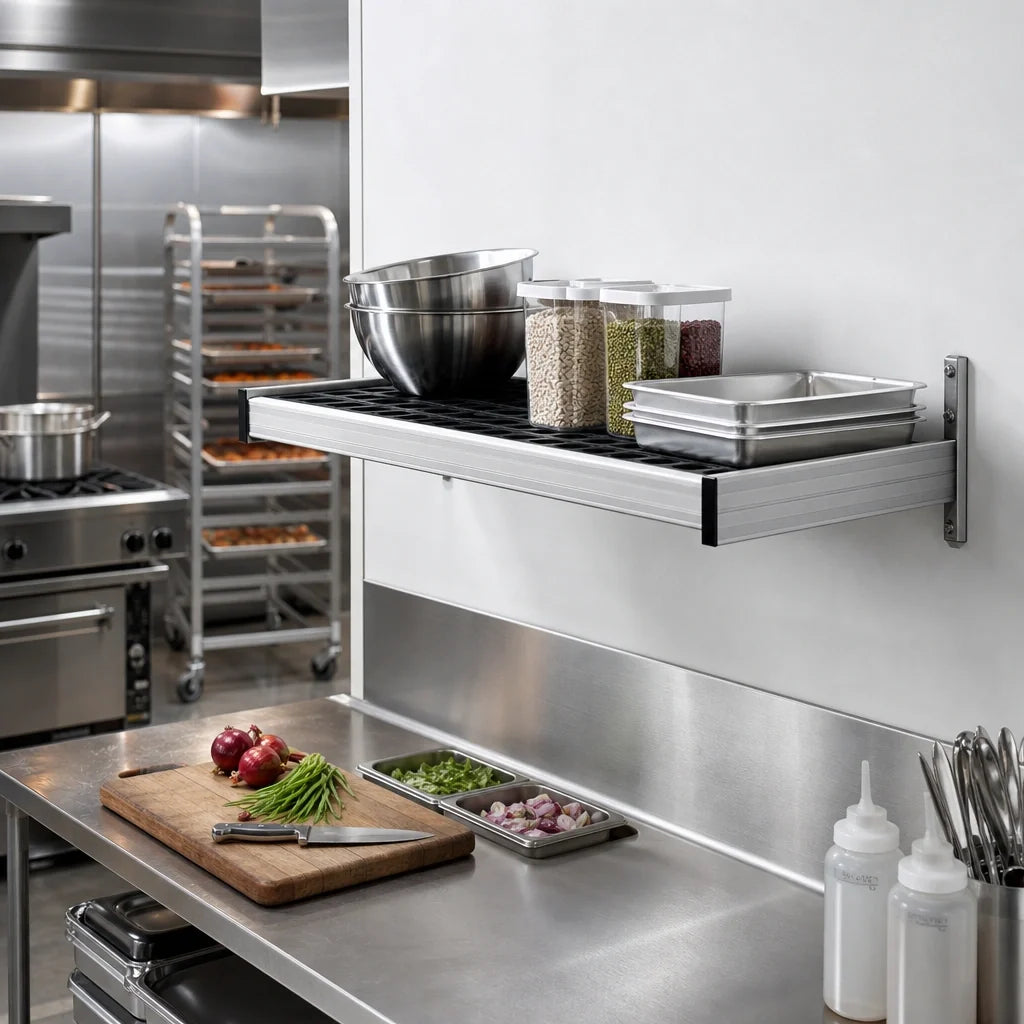 Fermod WSA38 Vented Wall-Mounted Shelving Unit, 38"W x 14"D, Deep Anodized Aluminum, Removable Inserts