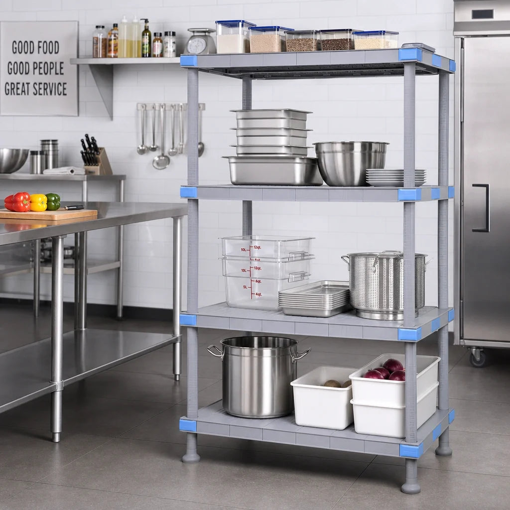 Quantum Millenia QP184286SS-4 4-Shelf Solid Polymer Shelving Starter Unit, 42W x 18D x 86H, Gray