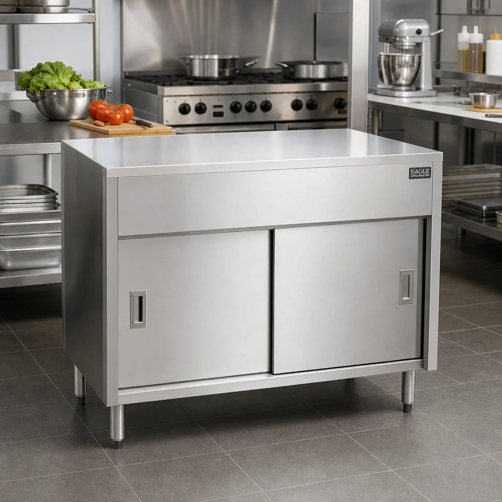 Eagle Group Spec-Master ST3CB 48-Inch Stainless Steel Solid Top Utility Station with Enclosed Sliding-Door Base