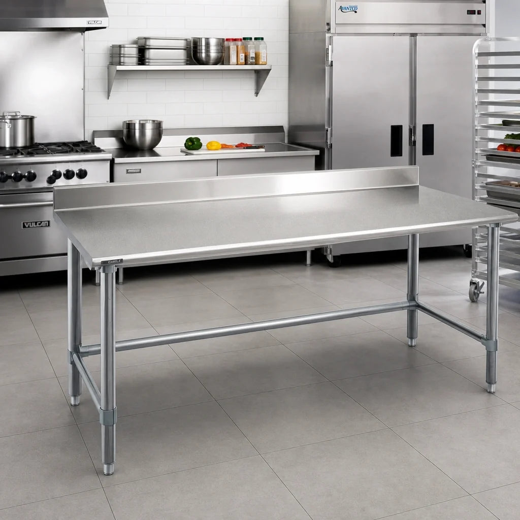 Eagle Group Budget Series T36120GTB-BS 120 x 36-Inch 430 Stainless Steel Work Table with 4-1/2-Inch Backsplash, Open Galvanized Base