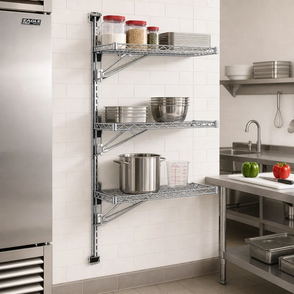 Eagle Group PWM18-3C Adjustable Wire Wall-Mount Shelving Mid Unit, 54-Inch Post, 18-Inch Shelf Depth, Chrome-Plated