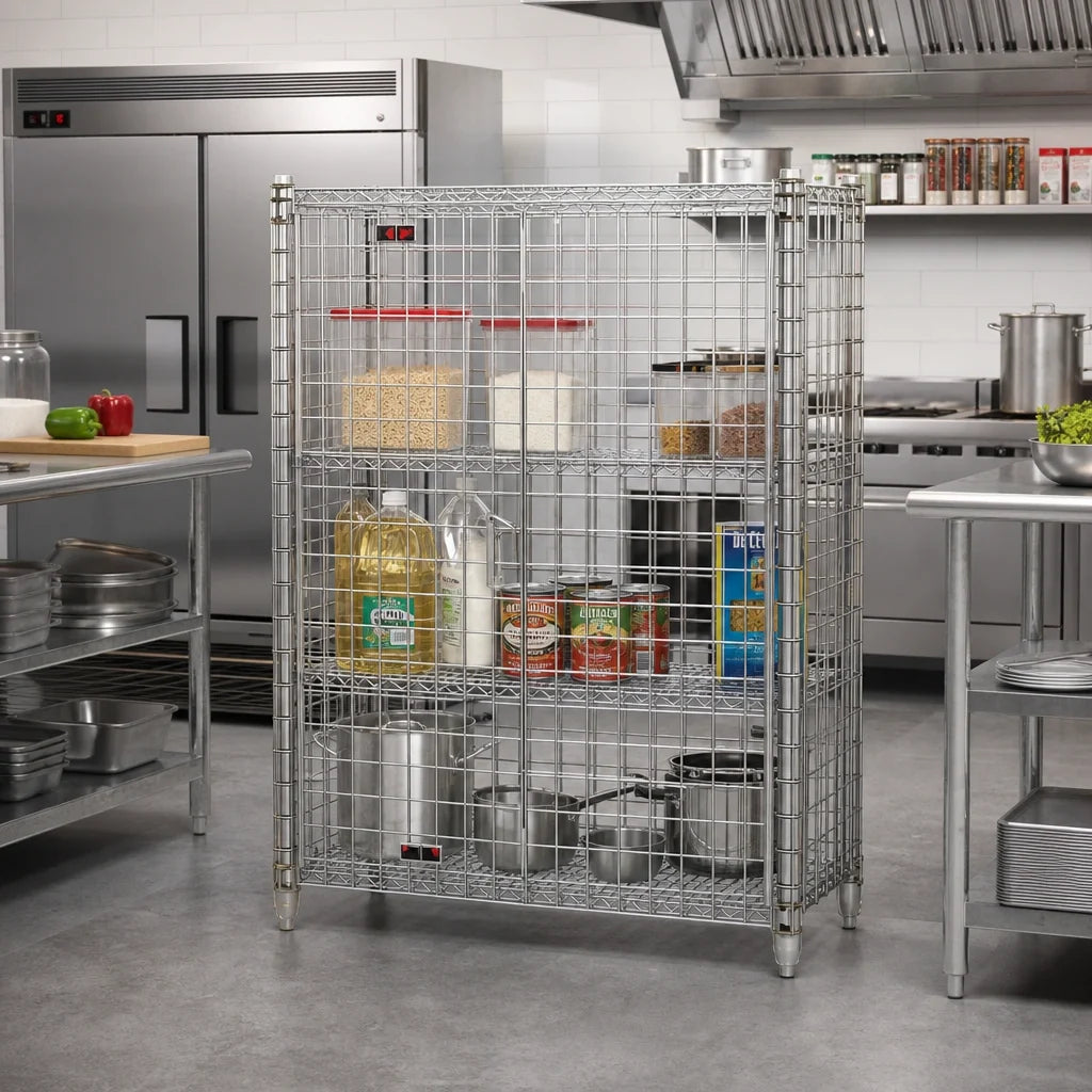 Eagle Group QuadTruss MSC1436 Stationary Wire Security Cage, 2 Locking Doors, Chrome-Plated, 38 x 16 x 40 Inches