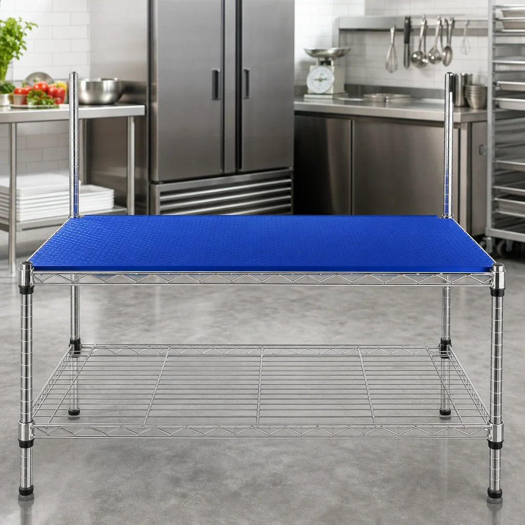 Eagle Group QuadPlus QPF-QA1842C-BS 42 x 18 Inch Solid Blue Polymer Shelf Mat with Chrome Wire Frame Case of 4