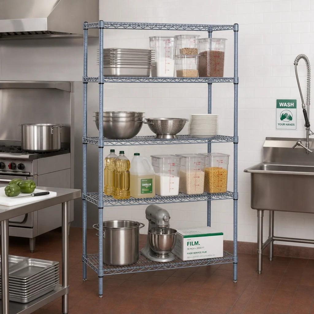 Quantum WR74-1236GY Wire Shelving Starter Kit, 36"W x 12"D x 74"H, 4-Shelf, Gray Epoxy Finish