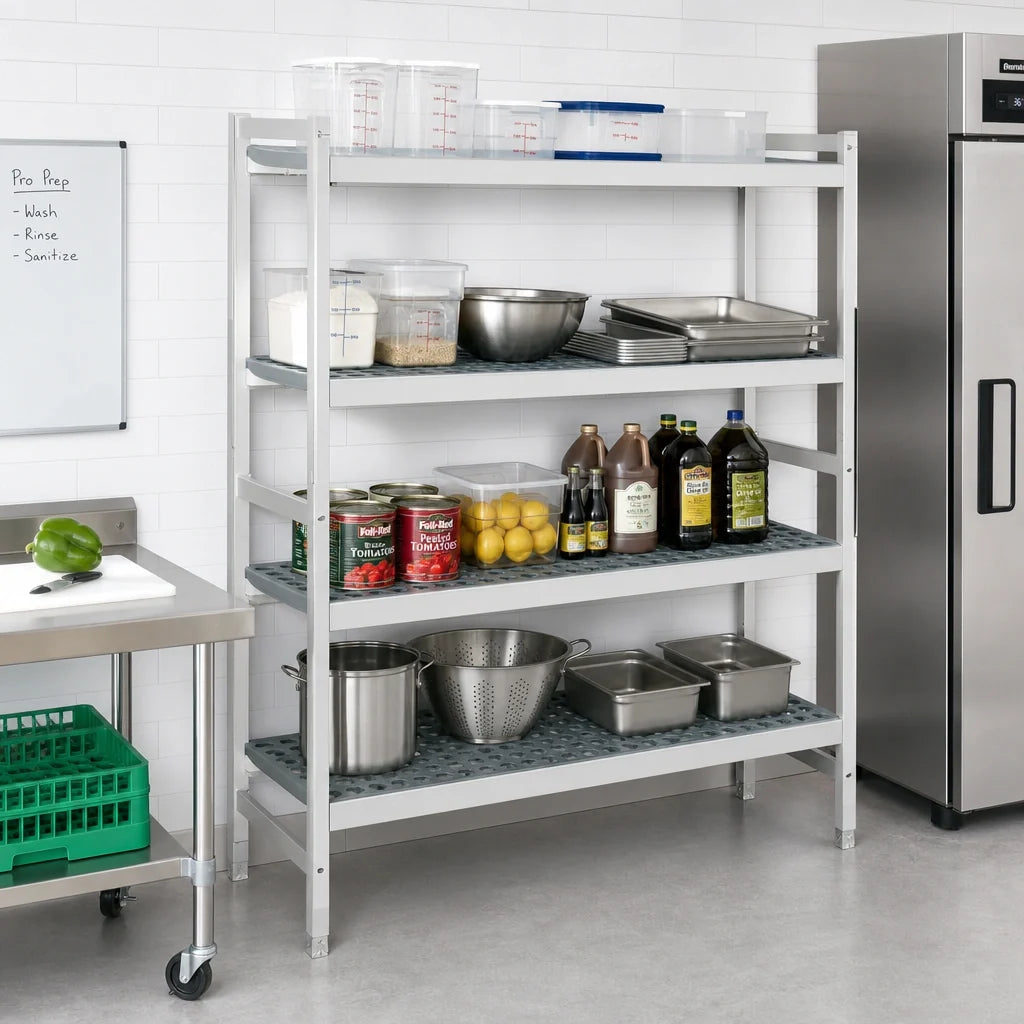 Fermod Fermostock 4R42C83 4-Tier Stationary Starter Shelving Unit, Removable Polymer Inserts, 42W x 22D x 83H