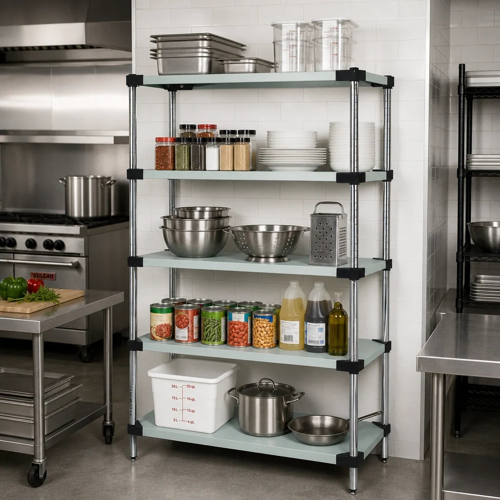 Quantum WRS5-63-1436SS 5-Shelf Solid Stainless Steel Shelving Starter Kit, 36 x 14 x 63 Inches