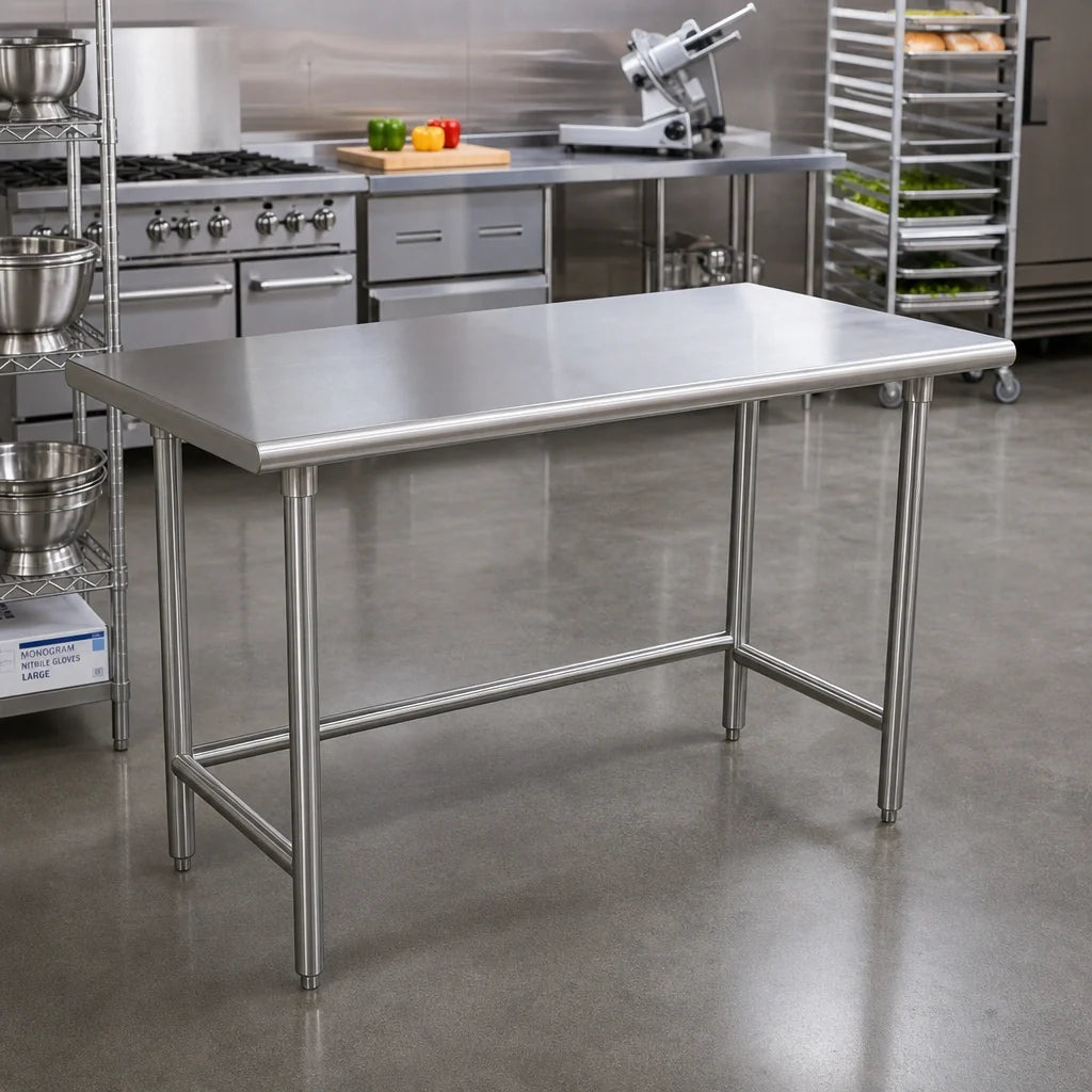 Advance Tabco TSS-366 72" x 36" Stainless Steel Flat-Top Work Table, 14-Gauge 304 Top, Open Base with Crossrails
